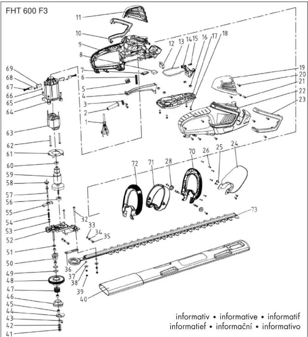 FLORABEST FHT 600 F3 - Explosionszeichnung • Exploded Drawing Vue éclatée • Explosietekening Rozvinuté náčrtky • Dibujo detallado Vista em corte - 1