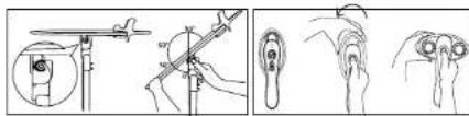 Technical diagram showing mechanical assembly steps with labeled components and magnified views