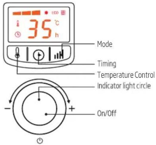 35°C h Mode Timing Temperature Control Indicator light circle On/Off