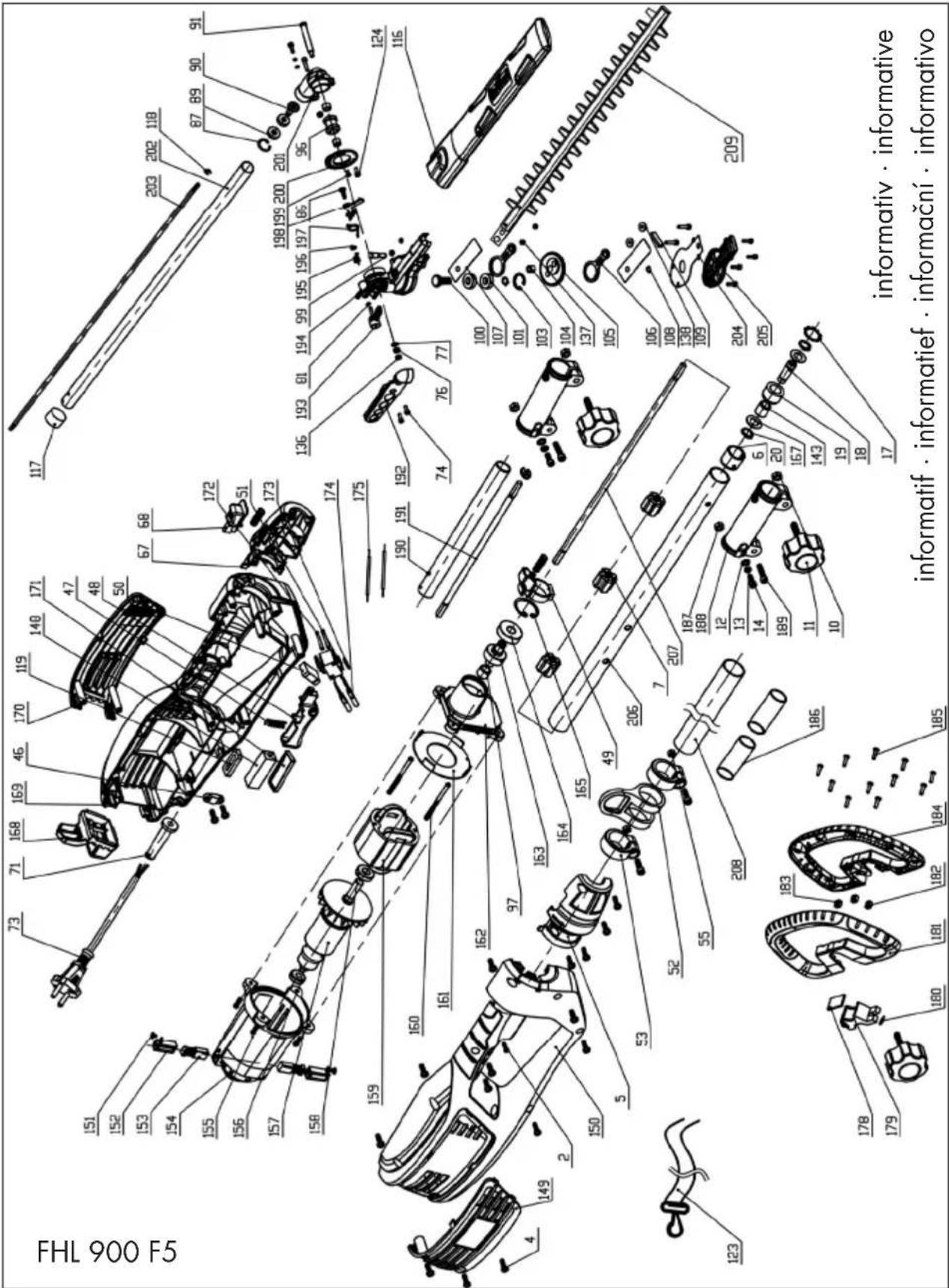 FLORABEST FHL 900 F5 - Explosionszeichnung · Exploded Drawing Vue éclatée · Explosietekening · Rozvinuté náčrtky Plano de explosión · Vista em corte - 1
