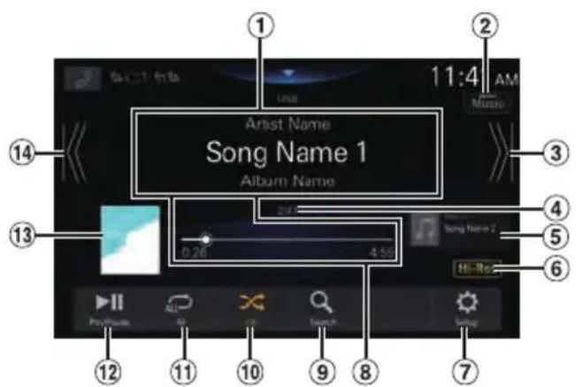 ALPINE iLXF115D - Écran du mode USB audio - 1