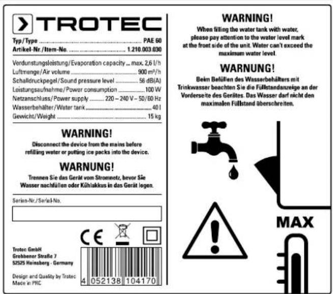 TROTEC PAE 60 - Remarque - 1