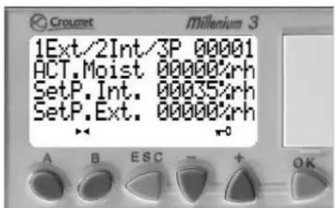 1Ext/2Int/3P 00001 ACT.Moist 00000%rh SetP.Int. 00035%rh SetP.Ext. 00000%rh A B ESC - + OK