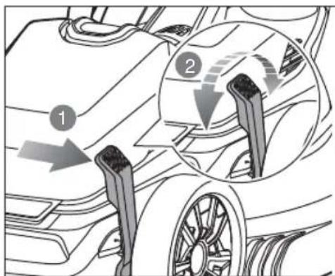 Diagram illustrating vehicle wheel and steering wheel components with numbered annotations indicating directional movement or motion steps.