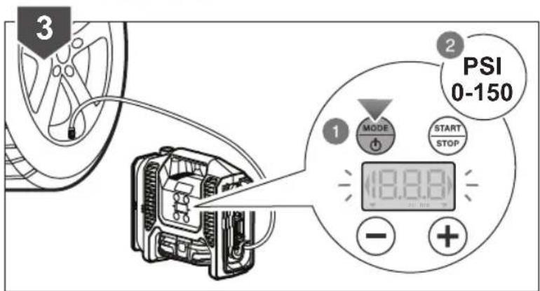 3 2 PSI 0-150 1 MODE START STOP 18.8.8 - +