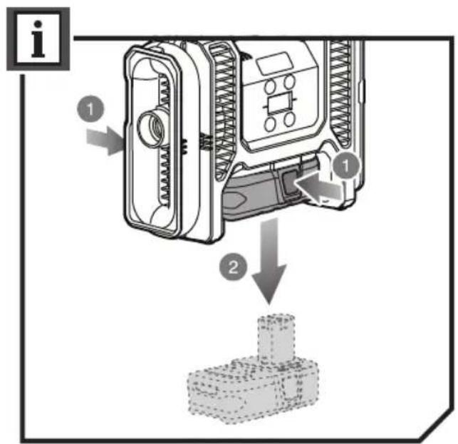 Diagram showing a device with labeled parts and directional arrows, including numbered annotations 1 and 2.