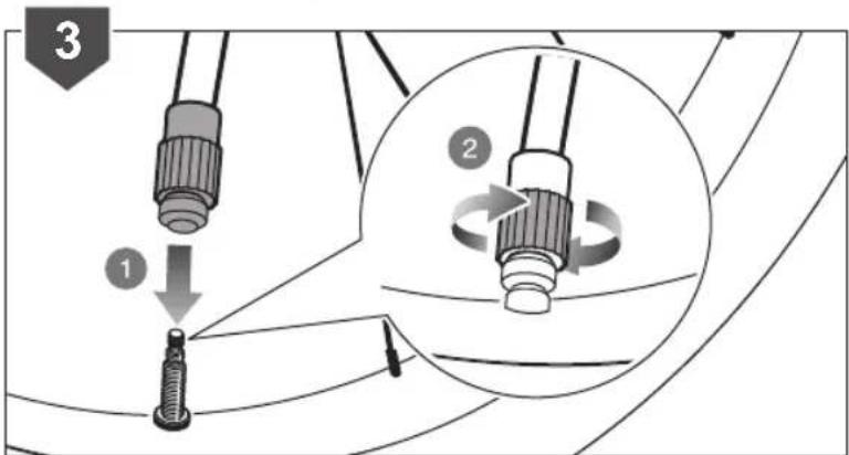 Technical diagram showing mechanical assembly steps with numbered instructions and magnified views