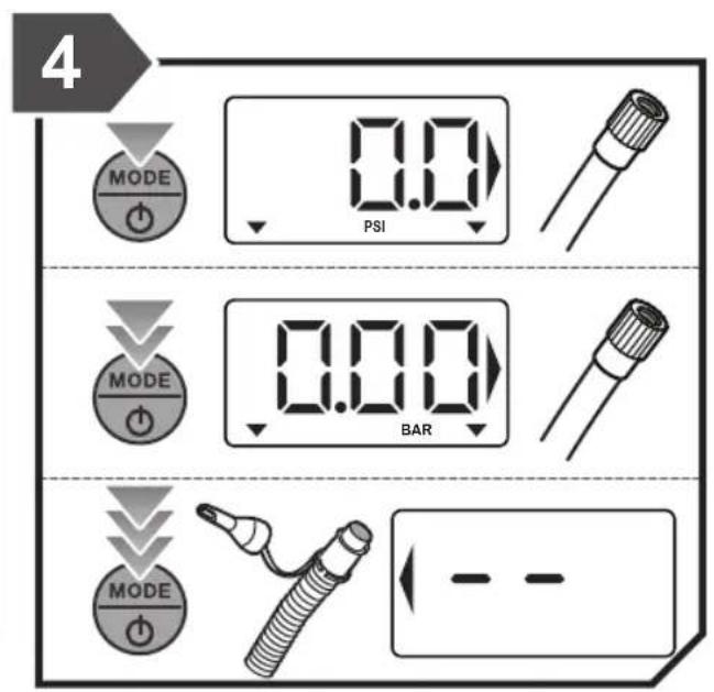 4 MODE 0.0 PSI MODE 0.0 BAR MODE -- -