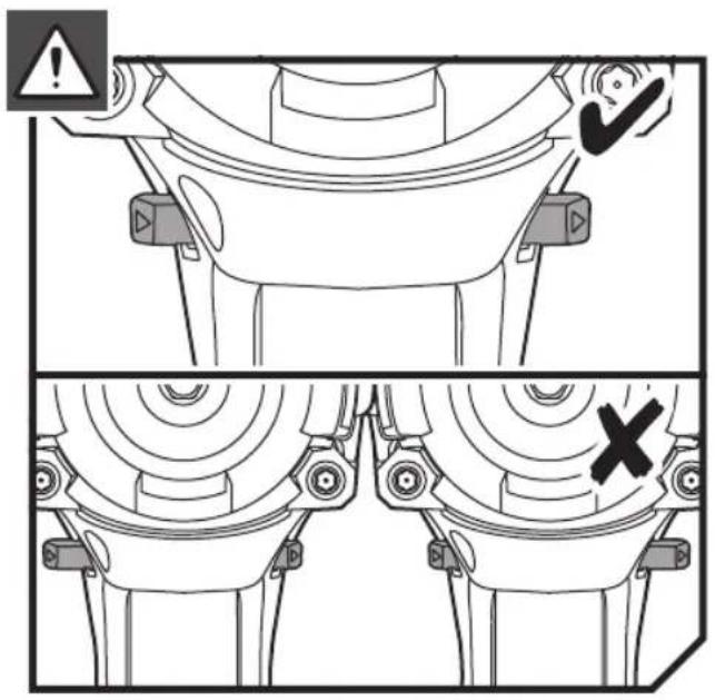 Technical diagram showing mechanical assembly with warning symbol and cross mark, likely indicating failure or inspection.