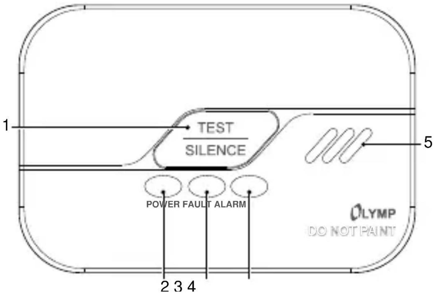 TEST SILENCE POWER FAULT ALARM 2 3 4 5 OLYMP DO NOT PAINT