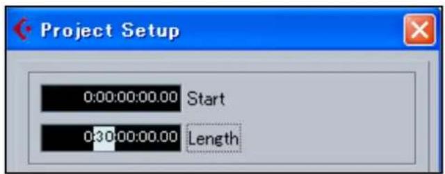 Project Setup 0:00:00:00.00 Start 0:30:00:00.00 Length