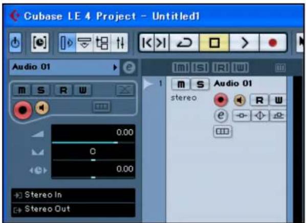 Cubase LE 4 Project - Untitled1 Audio 01 m s R w 0.00 0 0.00 Stereo In Stereo Out Audio 01 stereo