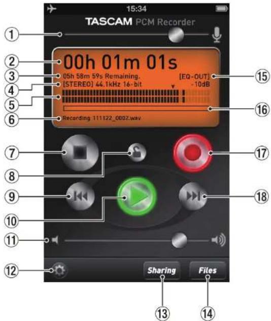 TASCAM PCM Recorder MKII - Contenu de la fenêtre principale - 1