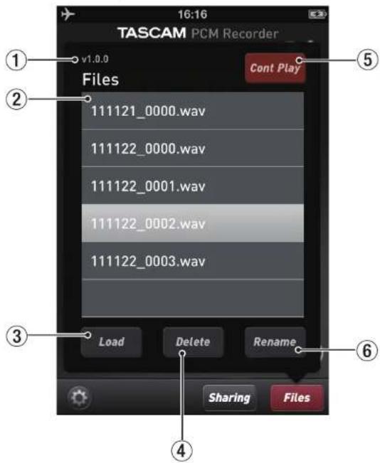 TASCAM PCM Recorder MKII - Contenu de la fenêtre Files (fichiers) - 1