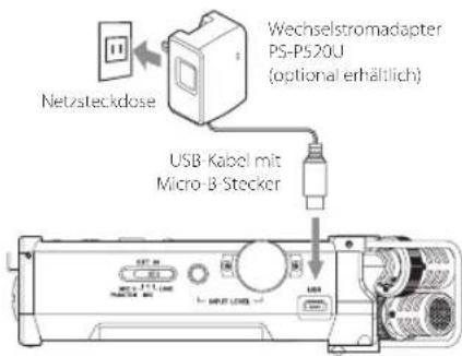 TASCAM DR44WLB - Stecken Sie den Adapter in eine nahe gelegene Steckdose. - 1