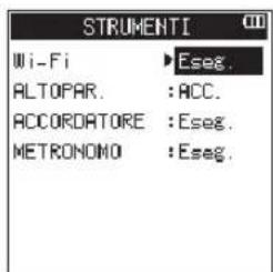 STRUMENTI Wi-Fi ▶ Eseg. ALTOPAR. : ACC. ACCORDATORE : Eseg. METRONOMO : Eseg.