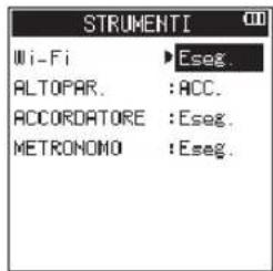 STRUMENTI Wi-Fi ▶ Eseg. ALTOPAR. : ACC. ACCORDATORE : Eseg. METRONOMO : Eseg.