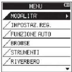 MENU MODALITA IMPOSTAZ.REG. FUNZIONE AUTO BROWSE STRUMENTI RIVERBERO