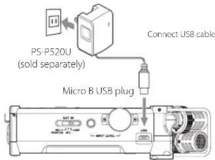 PS-P520U (sold separately) Micro B USB plug Connect USB cable