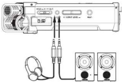 TASCAM DR44WLB - Collegamento di dispositivi di monitoraggio e cuffie - 1