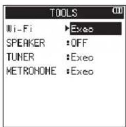 TOOLS Wi-Fi ▶Exec SPEAKER :OFF TUNER :Exec METROHOME :Exec