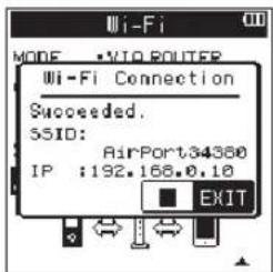 Wi-Fi NONE • VIO ROUTER Wi-Fi Connection Succeeded. 55ID: AirPort34360 IP :192.168.0.10 EXIT