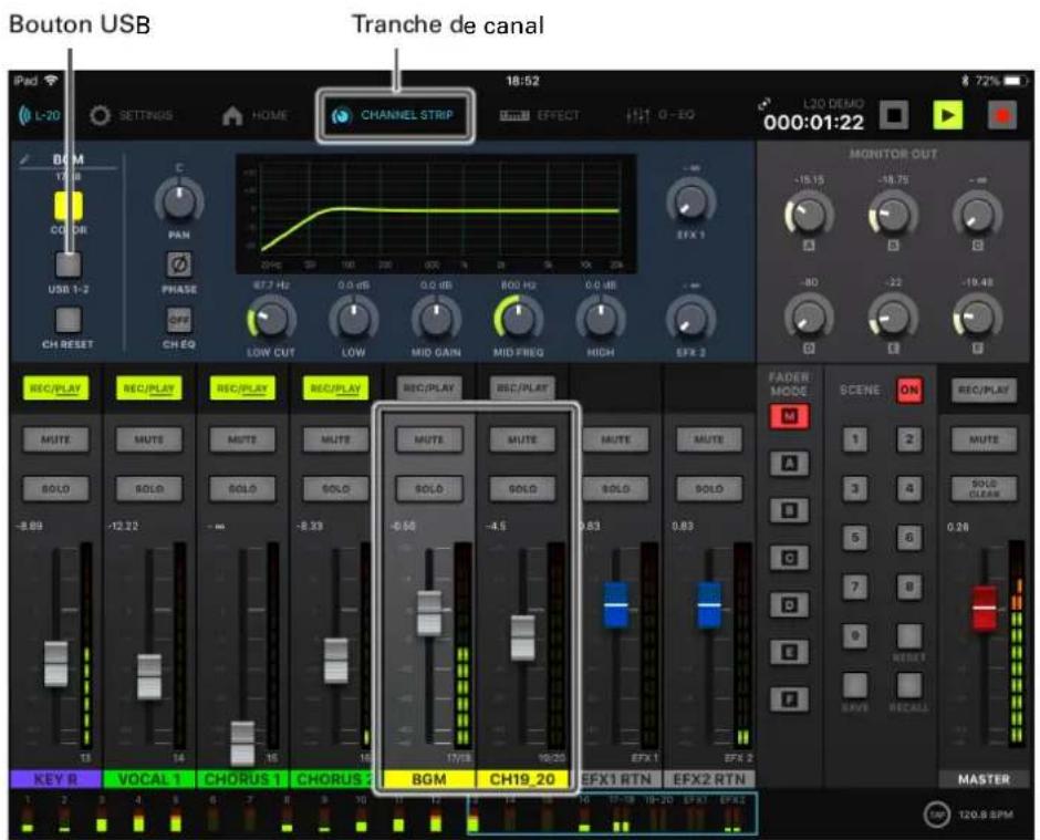 ZOOM LiveTrak L20R - Retour des signaux de l'ordinateur dans un canal stéréo - 1