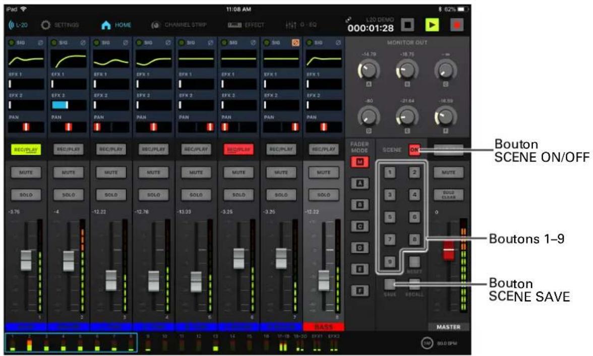 ZOOM LiveTrak L20R - Sauvegarde de scènes - 1