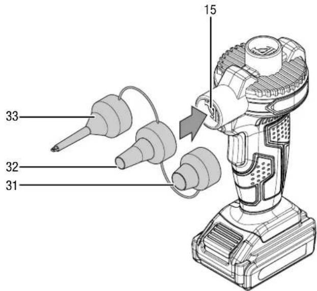 TROTEC PCPS 1016V - Changement d'embout (pompe à air sans fil) - 1