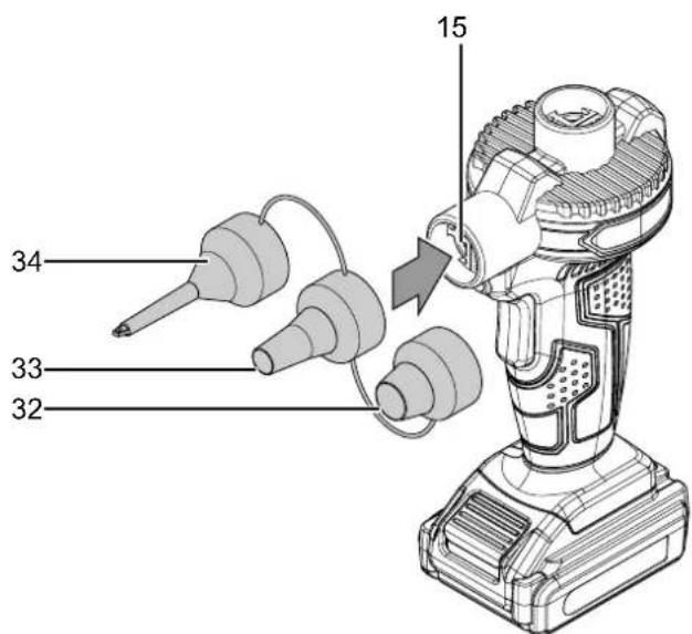 TROTEC PCPS 1120V - Changement d'embout (pompe à air sans fil) - 1