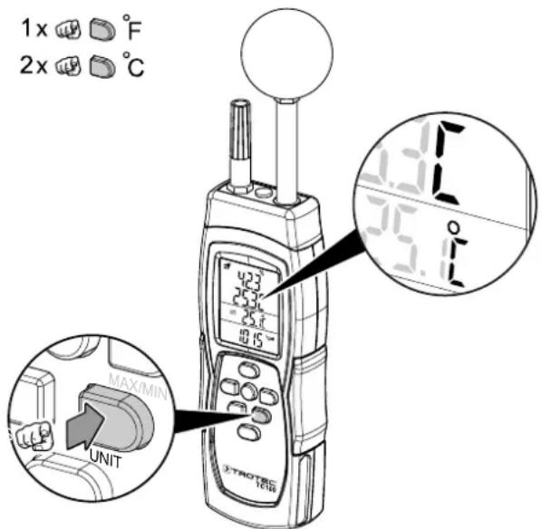 TROTEC TC100 - Changement d'unité °C/°F - 1