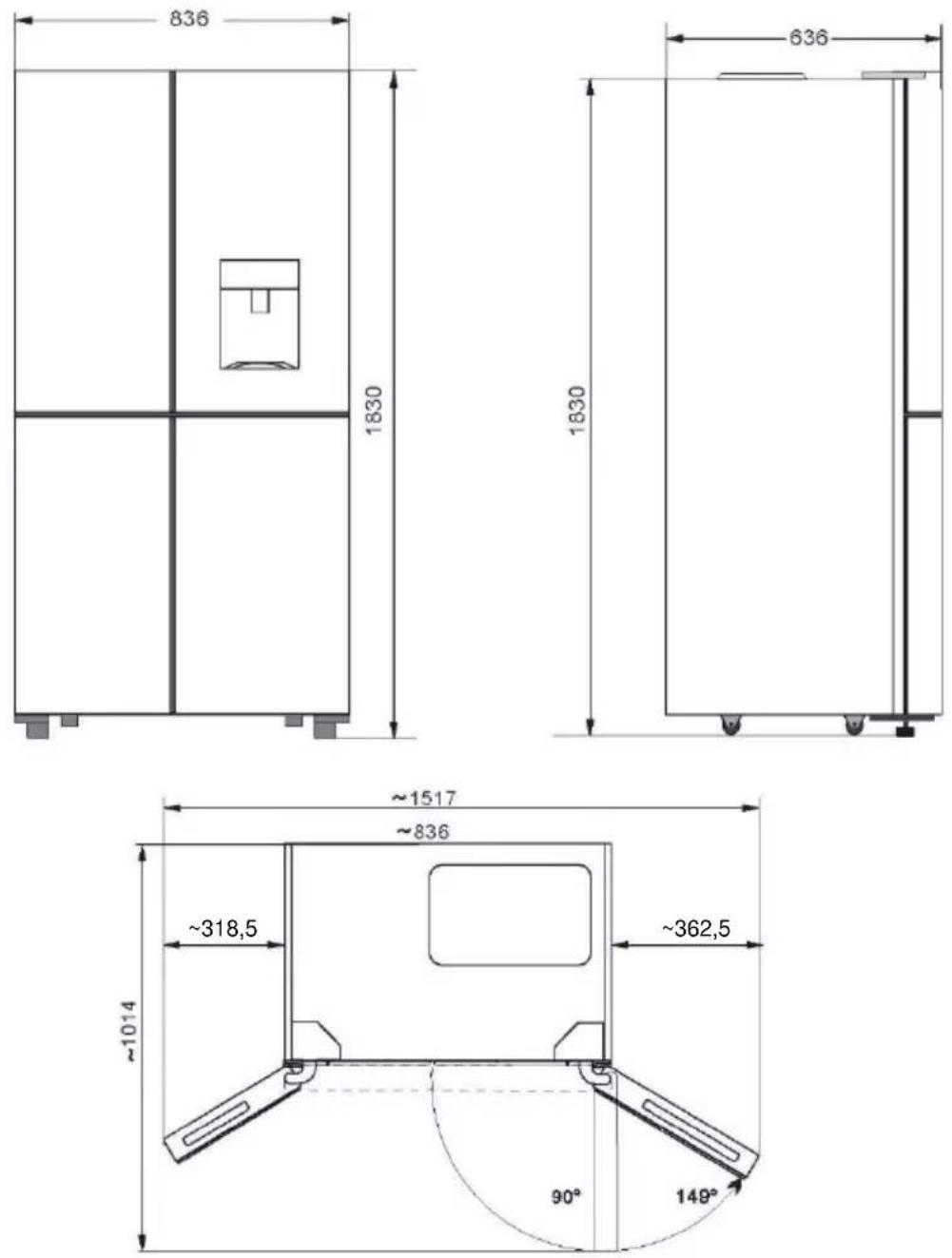 HOOVER HSC818EXWD - Dimensão da instalação - 1