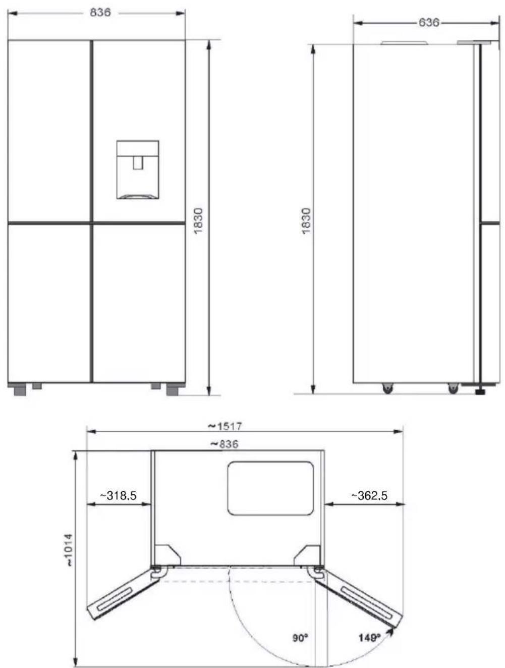HOOVER HSC818EXWD - Διάσταση εγκατάστασης - 1