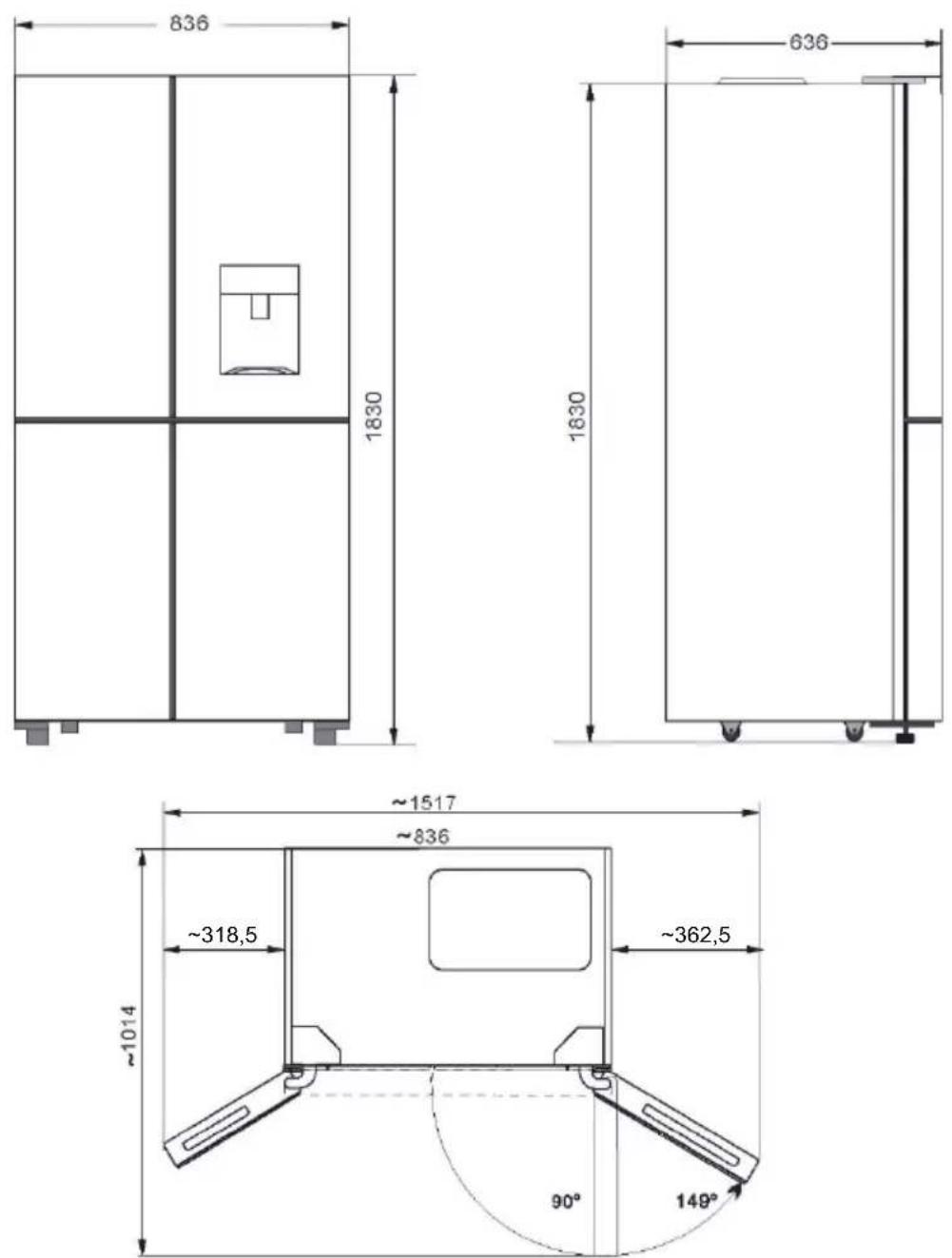 HOOVER HSC818EXWD - Përmasat e instalimit - 1