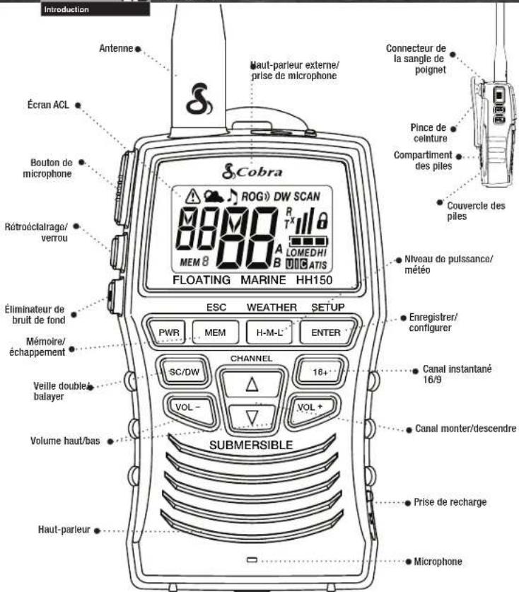 COBRA MR HH150 FLT - Contrôles et voyants de la radio - 1