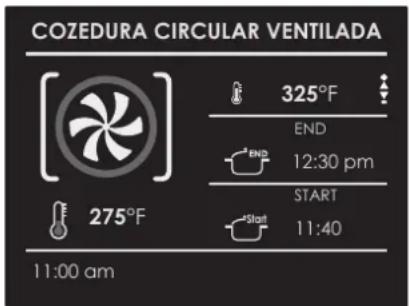 COZEDURA CIRCULAR VENTILADA 325°F END 12:30 pm START 11:40 275°F 11:00 am