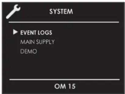 SYSTEM ► EVENT LOGS MAIN SUPPLY DEMO OM 15