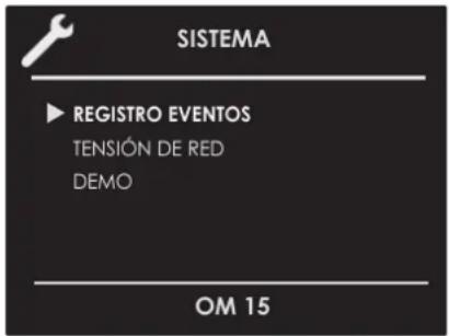 SISTEMA ▶ REGISTRO EVENTOS TENSIÓN DE RED DEMO OM 15