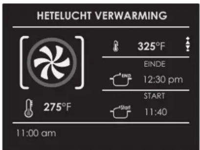 HETELUCHT VERWARMING 325°F EINDE 12:30 pm START 11:40 11:00 am