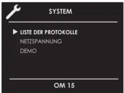 SYSTEM ► LISTE DER PROTOKOLLE NETZSPANNUNG DEMO OM 15
