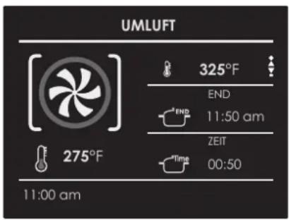 UMLuft 325°F END 11:50 am ZEIT Time 00:50 275°F 11:00 am
