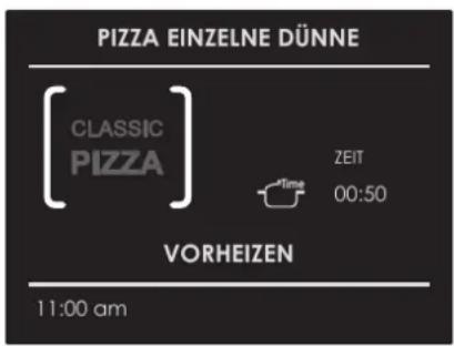 PIZZA EINZELNE DÜNNE CLASSIC PIZZA 2EIT Time 00:50 VORHEIZEN 11:00 am