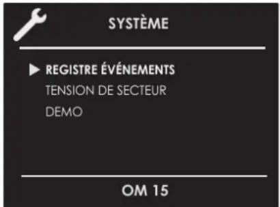 SYSTÈME ▶ REGISTRE ÉVÉNEMENTS TENSION DE SECTEUR DEMO OM 15