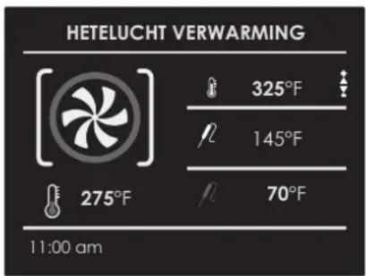 HETELUCHT VERWARMING 325°F 145°F 70°F 275°F 11:00 am