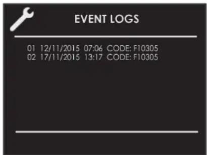 EVENT LOGS 01 12/11/2015 07:06 CODE: F10305 02 17/11/2015 13:17 CODE: F10305