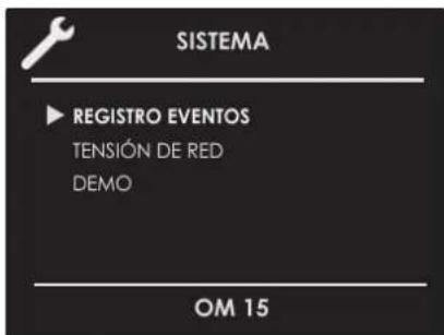 SISTEMA ▶ REGISTRO EVENTOS TENSIÓN DE RED DEMO OM 15