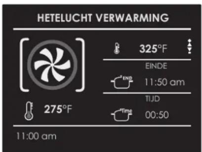 HETELUCHT VERWARMING 325°F EINDE 11:50 am TIJD Time 00:50 11:00 am
