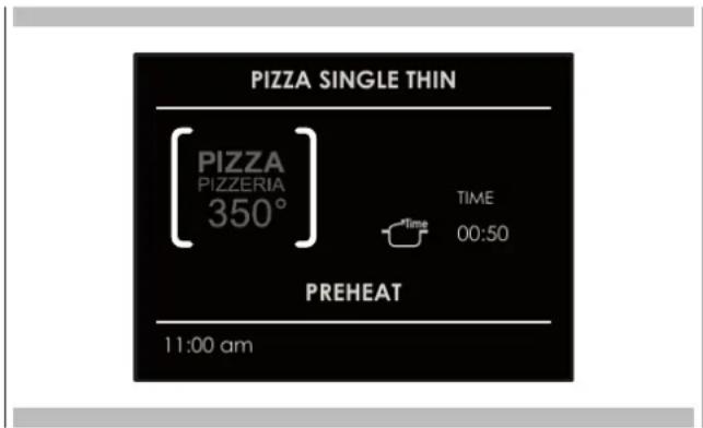 PIZZA SINGLE THIN PIZZA PIZZERIA 350° TIME 00:50 PREHEAT 11:00 am
