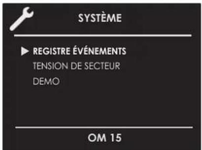 SYSTÈME ▶ REGISTRE ÉVÉNEMENTS TENSION DE SECTEUR DEMO OM 15