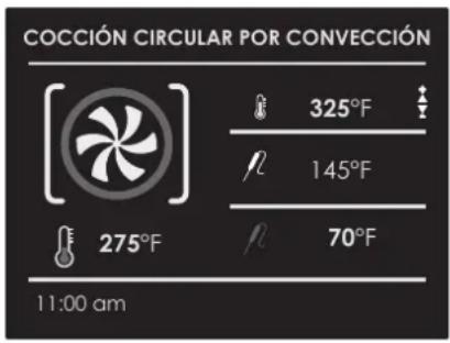 COCCIÓN CIRCULAR POR CONVECCIÓN 325°F 145°F 70°F 275°F 11:00 am